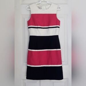 Hobbs London Textured White Pink and Navy Sheath Dress